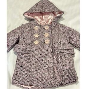 Penelope Mack Double Breasted Hooded Pea Coat Baby Girls Size 12months Pink